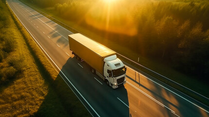 Freight truck driving on highway road. Freight transportation
