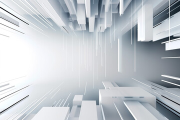 Abstract white futuristic blocks background. Sci-fi illustration. Ai generated