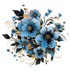 floral ornament illustration on transparent background, drawn style, elegant calligraphy, body art, decoration