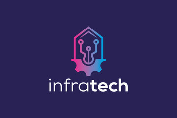 Infratech home and gear logo design vector template