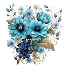 floral ornament illustration on transparent background, drawn style, elegant calligraphy, body art, decoration