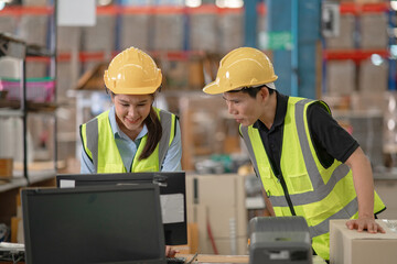 Managers and employees are counting stocks in a warehouse.