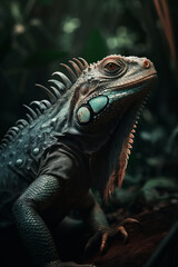 Fototapeta premium Portrait of Iguana Dramatic and Cinematic Lighting Photography, Generative AI
