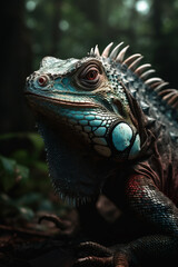 Fototapeta premium Portrait of Iguana Dramatic and Cinematic Lighting Photography, Generative AI