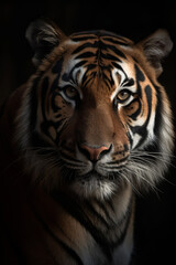 Fototapeta premium Portrait of Sumatran Tiger Dramatic and Cinematic Lighting Photography, Generative AI