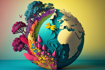 Obraz na płótnie Canvas World environment and mother earth day concept with surreal, colorful Earth. Generative AI