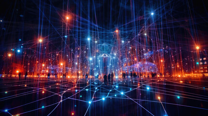 Fototapeta premium The Glowing Network: Intricate Nodes in an Enigmatic Space. Generative AI