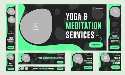 Set of meditation body web banner templatre design, yoga massage body multipurpose web banner template design for social media posts, fully editable vector eps 10 file format