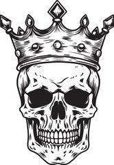 King skeleton, skull in a crown, vintage skeleton, black vector illustration on a white background, SVG