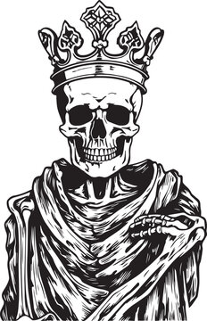 King skeleton, skull in a crown, vintage skeleton, black vector illustration on a white background, SVG