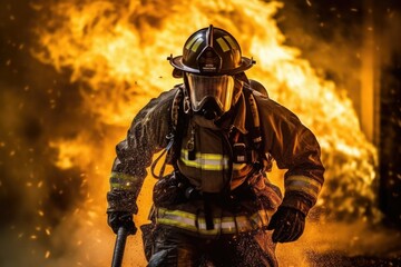 Firefighter Risking Life Putting Out a Fire