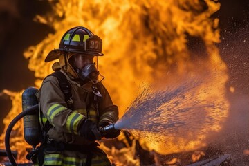 Obraz premium Firefighter Battling Intense Flames