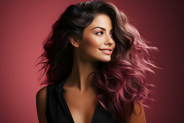 Naklejka premium Generative ai studio portrait of beautiful woman brunette on color background