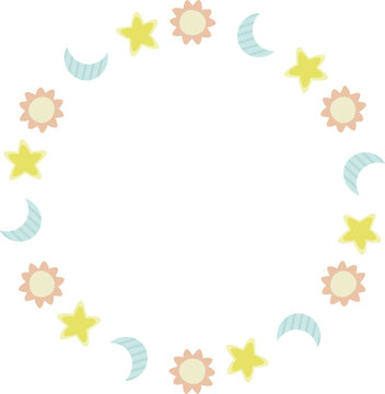 circle frame with sun moon star