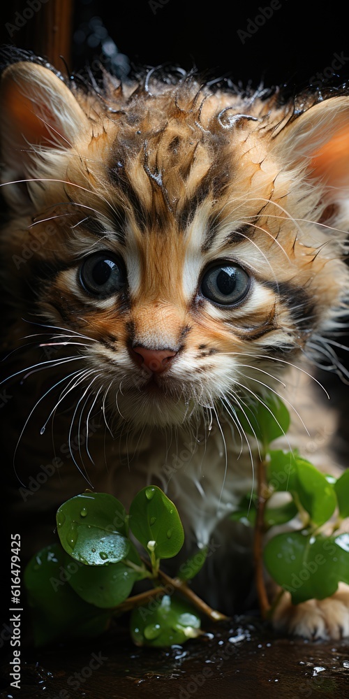Wall mural tiny tiger baby in the jungle - closeup created using generative ai tools
