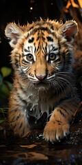 tiny tiger baby in the jungle - closeup created using generative AI tools