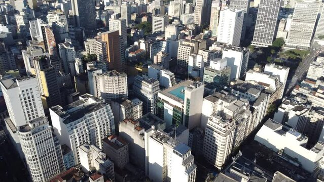 aerial view of downtown Sao Paulo Brazil, Pra&ccedil;a da Rep&uacute;blica, SESC 24 de Maio and Edificio Copan