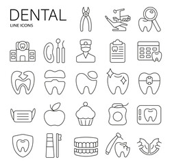 Dental elements editable stroke pictogram and minimal thin line web icon set. Outline icons collection. Simple vector illustration