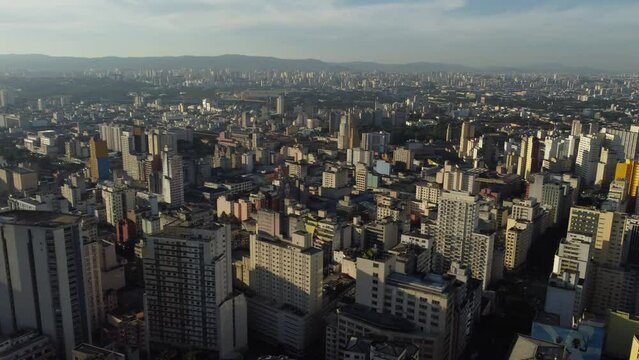 aerial view of downtown Sao Paulo Brazil, Pra&ccedil;a da Rep&uacute;blica, SESC 24 de Maio and Edificio Copan