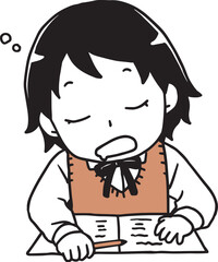 勉強中に居眠りする女子生徒単色