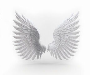 Plakat 3d illustration angel wings white wing plumage isolate on white background.
