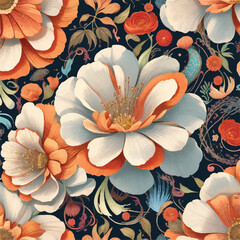 Seamless vintage-inspired flower pattern in vector design. Enchanting garden of yesteryear