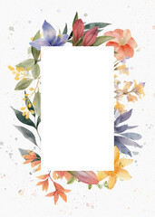 Watercolor of floral and leaves in white canvas background