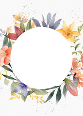 Watercolor of floral and leaves in white canvas background