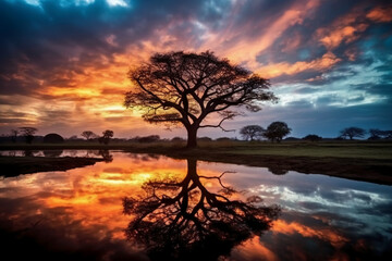 Fototapeta na wymiar Vibrant colors of the African sunset. AI generative