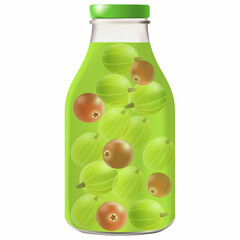 Agrust with red currant drink in bottle for decoration.