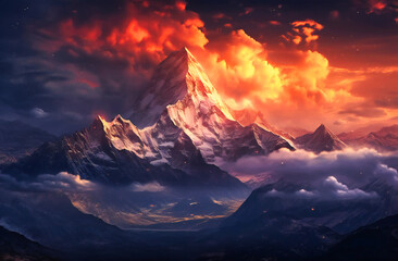 Fototapeta na wymiar a cloudy sky over a mountain range at sunset