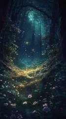 Poster Monde féerique Silent moonlit night in a mysterious forest in a fairy tale, digital art, Generative AI  © Crowcat