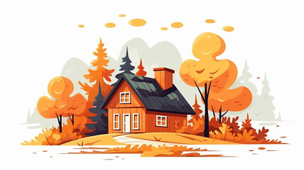 Obraz na płótnie Canvas cartoon autumn house on white background in flat style, generative ai