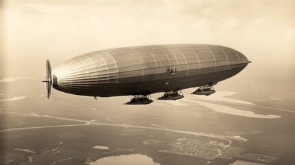 Fototapeta na wymiar Illustration of a zeppelin like a postcard from early 20th century