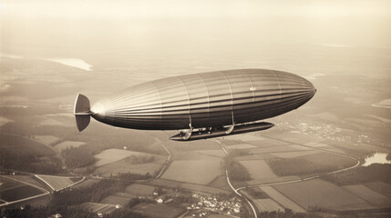 Naklejka premium Illustration of a zeppelin like a postcard from early 20th century
