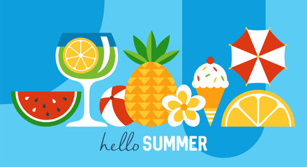 Hello summer minimal  geometrical banner design. Print  background for poster or greeting card