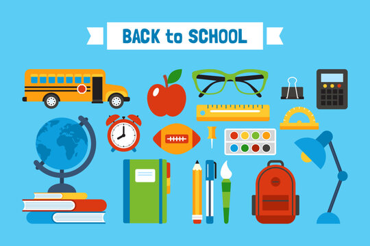 Back to school minimal geometrical elements set. Print for cards, posters, invitations and stickers