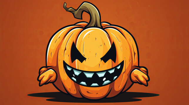 Funny smiling pumpkin orange character in style of rubber hose animation , halloween icon concept