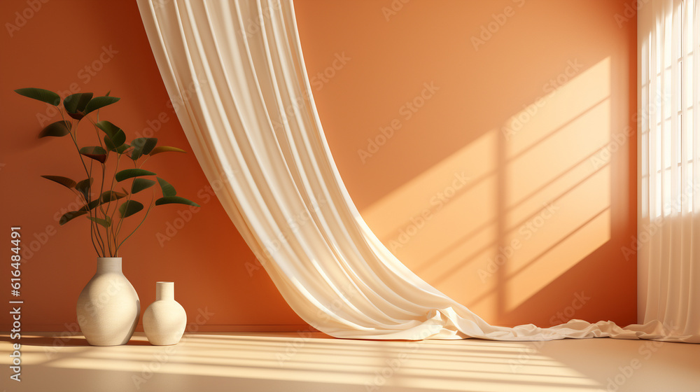 Poster Modern and minimalist abstract background with subtle window curtain shadows, creating a calm ambiance for product presentations Generative AI