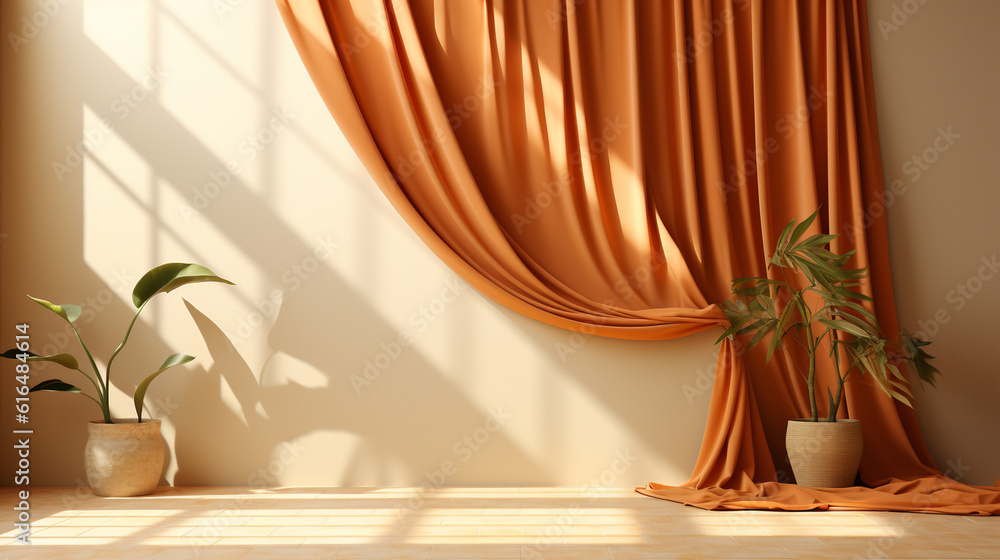 Poster modern and minimalist abstract background with subtle window curtain shadows, creating a calm ambian