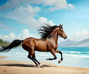 Obraz na płótnie Canvas horse is ruining on the beach 