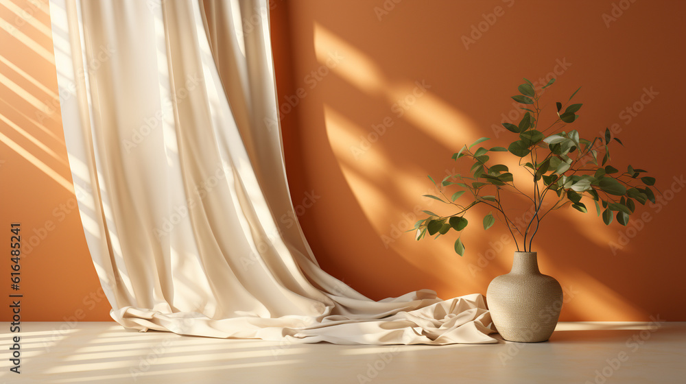 Poster serene and sophisticated backdrop featuring gentle window curtain shadows on a minimalist wall, suit