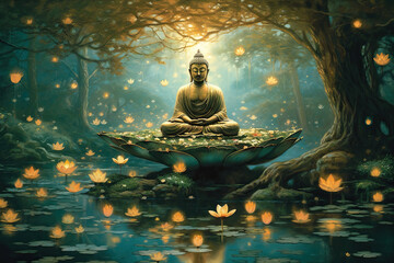 Buddha Buddhism Indian Religion Meditation illustration inner peace  ,generated ai