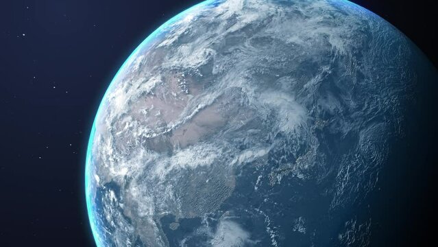 Animation of Earth seen from space, the globe spinning on satellite view on dark background. Global space exploration space travel concept digitally generated image. 4k