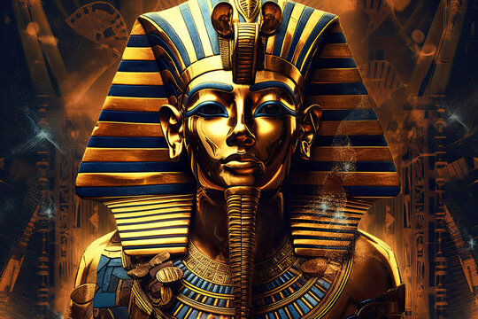 Tutankhamun pharaoh of Egypt illustration golden ancient statue ,generated ai ,generated ai