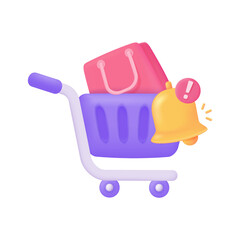 shopping carts and discount vouchers on purchases Special discount notification. 3D illustration.