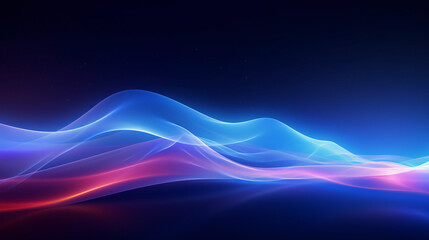Abstract background of glowing neon lines and blue illuminated cloud. Light tracks - obrazy, fototapety, plakaty