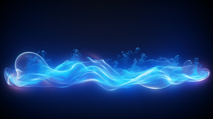 Abstract background of glowing neon lines and blue illuminated cloud. Light tracks - obrazy, fototapety, plakaty