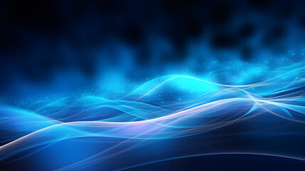 Abstract background of glowing neon lines and blue illuminated cloud. Light tracks