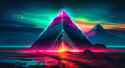 a colorful image of a triangle with light emanating from it